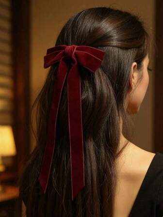 1pc Women's Fashion Elegant Bow Velvet Ribbon Hair Clip, Suitable For Daily, Party, New Year, Valentine's Day Matching, Claw Clips, Hair Slide, Hair Barrettes