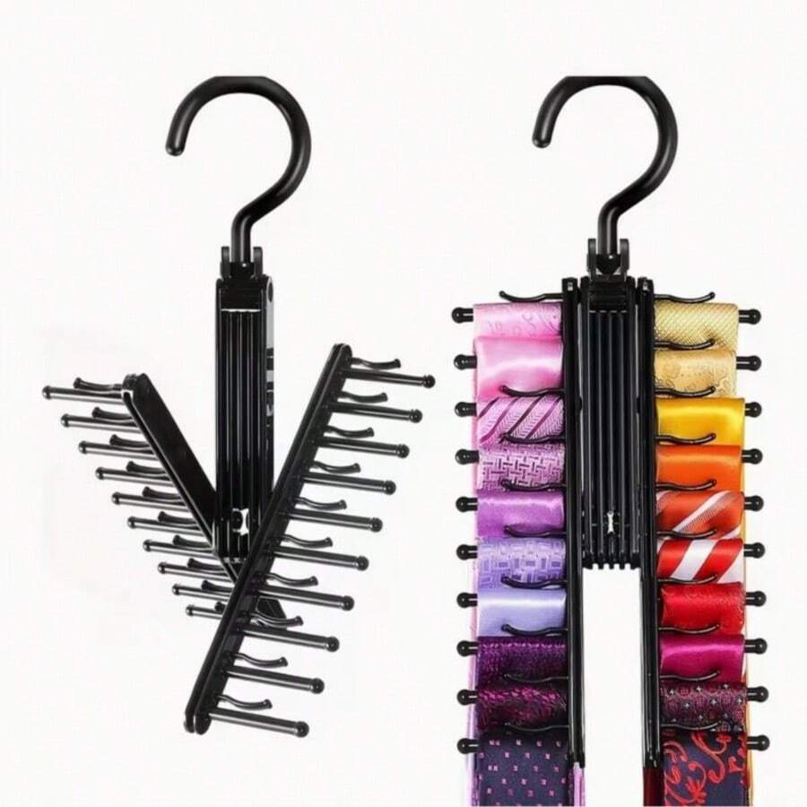 1 pieza Perchero de corbatas, Perchero multifuncional para corbatas, bufandas, cinturones, pañuelos de seda y pajaritas, Perchero de corbatas negro, Organizador, Perchero de ropa, Soporte, Práctico perchero de corbatas negro, Soporte organizador de corbatas y cinturones, Organizador de armario ahorra espacio, Fijador de corbatas y cinturones ahorra espacio, Equipado con soporte giratorio y clips antideslizantes