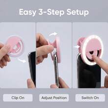 Fill lights 1 pieza Luz de anillo de selfie LED portátil, disponible en blanco/rosa/azul/negro, recargable por USB, 3 modos de iluminación, adecuado para transmisión en vivo, videoconferencia, fotografía, manicura, extensión de pestañas, tatuaje, cuidado de la piel, control táctil, decoración de habitaciones, campamento al aire libre, batería de 150mAh - Multicolor - Ver 8