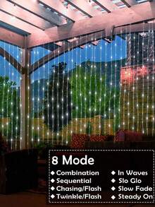 1pc 100/200/300 LED 3*1m/3*2m/3*3m Solar Powered Curtain Lights, Outdoor Lights, Fairy Lights, 8 Lighting Modes Suitable For Wedding, Proposal, Party, Outdoor, Garden, Patio, Wall Decor, Holiday, Christmas Party, Fence [Solar Powered] - Curtain Lights - View 7