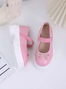 1 Pair Soft PU Fabric Infant/Toddler Girls' Platform Loafers With Butterfly Decor, Round Toe, Slip-On, Comfortable, Suitable For 3-15 Years Old, Princess Style, Casual, Spring/Summer