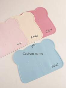 1pc Bear-Shaped Customizable Name Cartoon Placemat, Suitable - Portable Foldable Silicone Mat - Multicolor - View 2