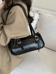 Women's Brown Faux Leather Cylinder Bag Wide Strap Retro Roll Shoulder Bag 2025 - Black - View 8