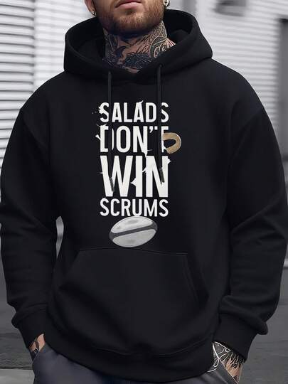 Men's Funny Hoodie - Salad's Don't Win Scrums Graphic Pullover - Heavyweight Hooded Sweatshirt For Fans - Casual Athletic Wear - Machine Washable Winter Hoodie For Sports Events & Everyday Outfits - Funny Sports Apparel Gift For Men