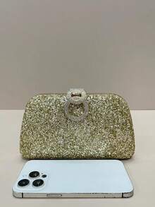Bolsa clutch dourada brilhante, ideal para festas de Natal, bailes, encontros, casamentos, formaturas, celebrações e banquetes. Um excelente presente para mulheres. Combina perfeitamente com diversos vestidos de festa, vestidos de noite e vestidos de paetês, sendo um item indispensável para casamentos e também ideal para vestidos de formatura e baile de gala. - Ouro - Ver 6