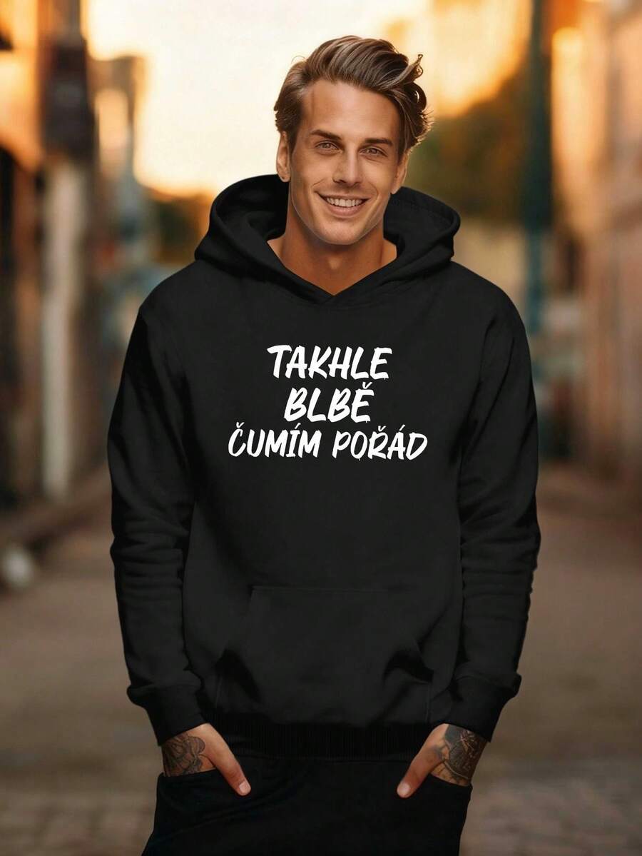 Men's Funny Czech Proverbs Hoodie - Humorous Czech Proverbs When Will The Rail No Longer Be An Obstacle? And Czech Phrases, Loose-Fitting Winter Warm Hoodie, Machine Washable Leisure Pullover, For Czech Cultural Enthusiasts - 黑色 - 查看 1