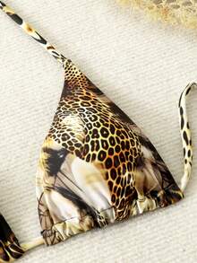 Bộ bikini gợi cảm buộc dây cổ họa tiết da báo dành cho nữ, kèm váy sarong cùng màu, thích hợp cho mùa hè đi biển. - Nhiều màu - Xem 3