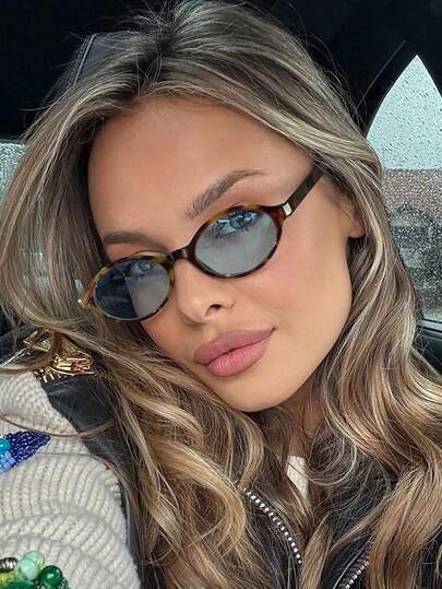 1 PC Women's Vintage Oval Frame Fashion Glasses, Lightweight Lenses For Party