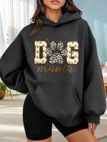 Fashionable Outdoor Hooded Sweater For Women. Black Hoodie With Dog Paw Print And "Dog Mama" Text For Dog Lovers. Casual Style. Perfect For Dates, Outings, And Holiday Gifts. - 深灰色 - 查看 6