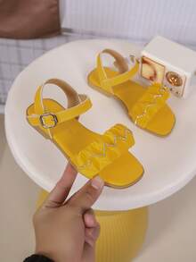儿童时尚夏季鞋履,一体式水钻凉鞋,新款设计,时尚优雅,简约别致 - 黃色 - 查看 2