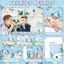 D114Pcs Blue Axolotl Birthday Party Plies Include Banner-Backdrop-Balloons-Cake Topper-Cupcake Toppers-Tableware-Plates-Napkins-Cups-Cutlery-Tablecloth For Blue Axolotl Party Decorations - 藍色 - 查看 3