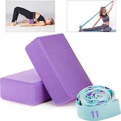 bloques de yoga,2 Pzas Bloques de Yoga de Alta Densidad,Con elásticas de yoga,Eva Foam Superficie Ligera,Resistente al Olor y Antideslizante,para Yoga, Pilates y Meditación
