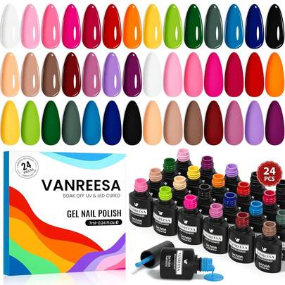 VANREESA 24 Pcs Gel Nail Polish Set-21 Fall Winter Colors Nail Polish With Base Coat Glossy Matte Top Coat Gel Polish Set Nude Pink Red Brown Glitter Polish Nail Kit Gifts For Women Girls