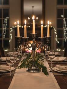 1件/套 波西米亚风锌合金桌面装饰五臂/三臂烛台，金色复古俱乐部家居客厅节日浪漫氛围装饰烛台，结婚纪念日浪漫氛围装饰，家居装饰，壁炉，圣诞派对，乔迁礼物，婚礼，餐厅，派对烛台，壁炉装饰烛台 - 槍黑色 - 查看 10