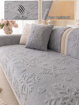 1pc Plush Thickened Sofa Cushion Cover, Modern Minimalist Anti-Slip Warm Sofa Seat Pad, Dust-Proof Washable Sofa Slipcover, Light Gray Fresh And Soft, Pet-Friendly, Fits L-Shaped Sofa, Bedroom, Office, Living Room