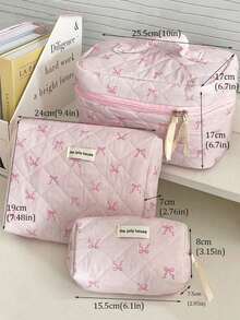 1/3件装花卉蝴蝶结芭蕾舞风格旅行化妆包，大容量化妆包，洗漱包，收纳袋，旅行必备，邮轮必备，宿舍用品，伴娘礼物，母亲节礼物，生日礼物，送给朋友和老师的礼物，家居装饰，卧室装饰，珠宝收纳，唇彩收纳，指甲油收纳 - 彩色 - 查看 8