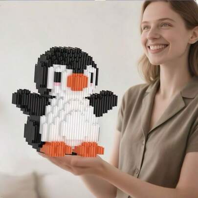 800pcs Cute Penguin Building Blocks Toy | Creative Educational PP Small Particle Assembly Toy | Office, Home Desk, Cabinet Decor | Christmas, Holiday Gifts