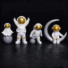 Adornos de Astronauta para Escritorio 4PCS, Figura Decorativa Astronautas Resina, Escultura Astronauta Exquisito, Cifras Espaciales, Estatua Dcoración para Hogar, Cuarto, Oficina y Escritorio-Azul - Dorado - Ver 1