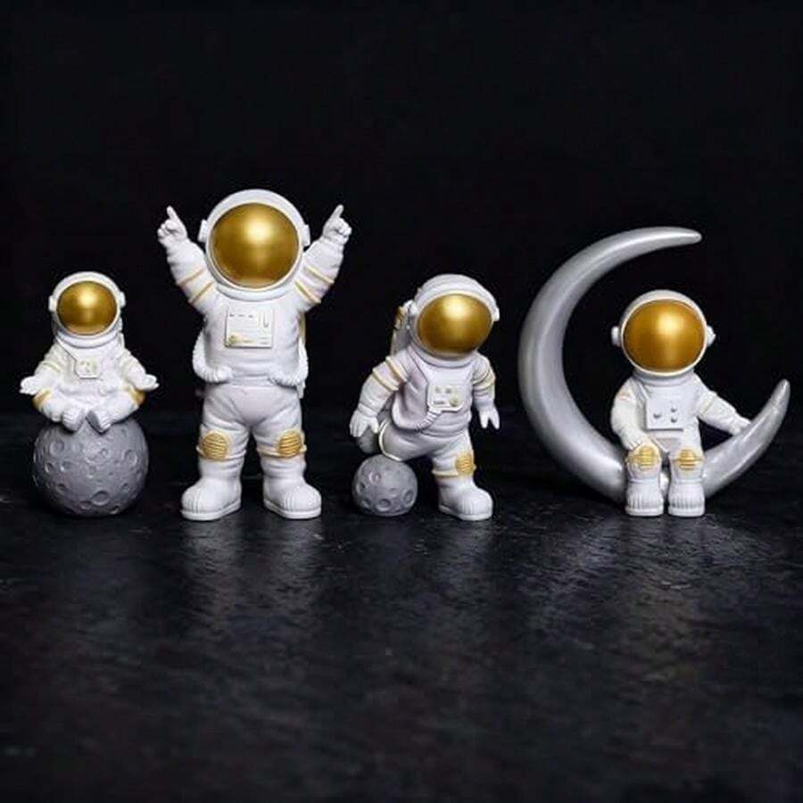 Adornos de Astronauta para Escritorio 4PCS, Figura Decorativa Astronautas Resina, Escultura Astronauta Exquisito, Cifras Espaciales, Estatua Dcoración para Hogar, Cuarto, Oficina y Escritorio-Azul - Dorado - Ver 1