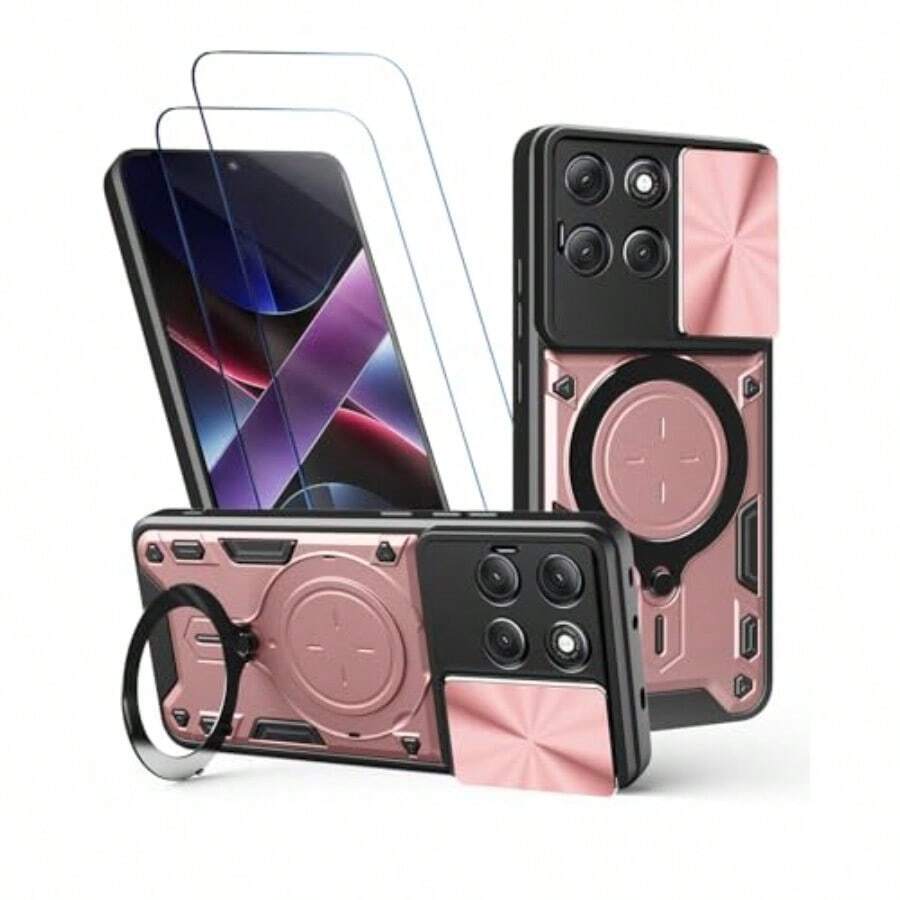 MX  Funda para  Moto G86 5G Capa Case - con Protector de Pantalla y Soporte de telefono Incorporado - Rosa - Rosa - Ver 1