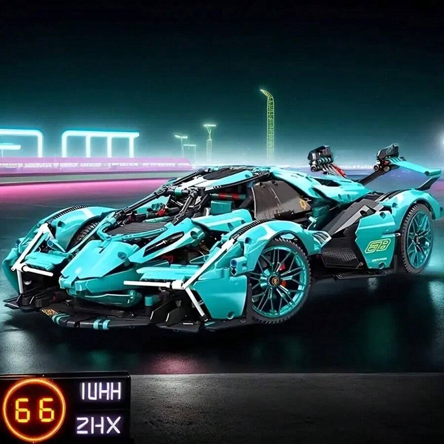 1534pcs Mint Green Sports Car Assembly Kit, Fashionable Sports Car Model, Challenging Racing Car Assembly Set For Adults, Suitable For Various Occasions As Valentine's Day/Birthday Gift - Multicolor - View 1