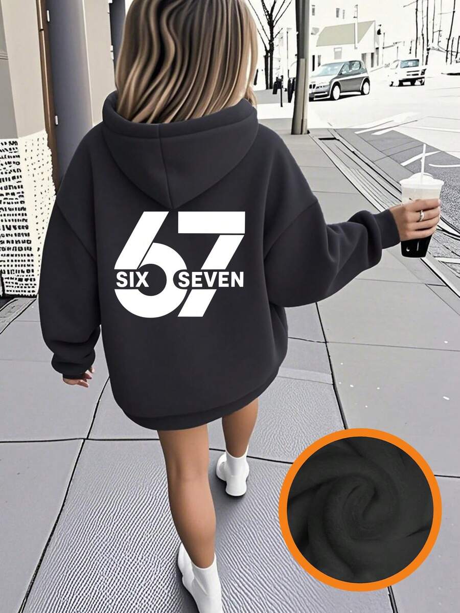 Teenage Girl Funny Print Thermal Lined Pullover Sweatshirt Sweatshirt, Warm & Comfortable For Autumn/Winter