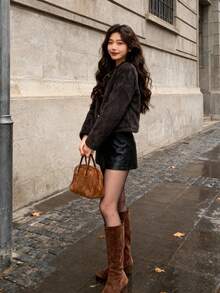 Fashionable Versatile Solid Color Jacket, Suitable For Commuting, Autumn/Winter - Black - View 5