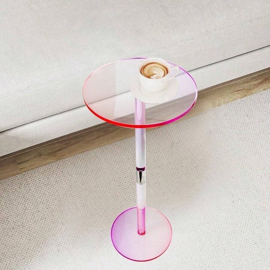 ASMesa de acrilico para bebidas mesa auxiliar transparente iridiscente para espacios pequeños mesa lateral redonda colorida/auxiliar para sala de estar recamara baño 9.8 pulgadas de largo - Iridiscente - Ver 1