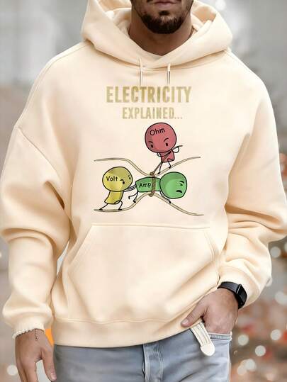 Sudadera con capucha para hombres, explicación de electricidad, voltios, amperios, ohmios, sudadera con estampado de dibujos animados, otoño e invierno, casual, versátil, para ocio y deportes, regalo de moda, mejor opción para regalos de vacaciones.