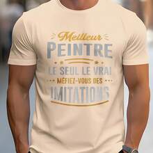 2026 New  Men's T-Shirt Short Sleeve Black Shirt With French Text Print Best Painter The Only True Beware Of Imitations For Daily Use Social Occasions And Season All Year Round Comfortable And Versatile Everyday Outfits - 杏色 - 查看 1