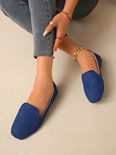 2025 Autumn Women's Square Toe Soft Bottom Slip-On Flat Shoes, Fashion Versatile Loafers, Retro American Style Casual Shoes, Elegant Office Shoes In Black, Brown, Suede, Mary Jane Shoes For Outdoor, Formal Occasions, Breathable Patchwork Design Suitable For Leisure, Beach, Party, Commute, All Seasons