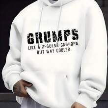 Fashionable Men's Hoodie With A Grumps Print, Like A Normal Grandpa But Much Cooler, Ideal For Everyday Wear, Social Occasions, And Cold Weather. - 白色 - 查看 7