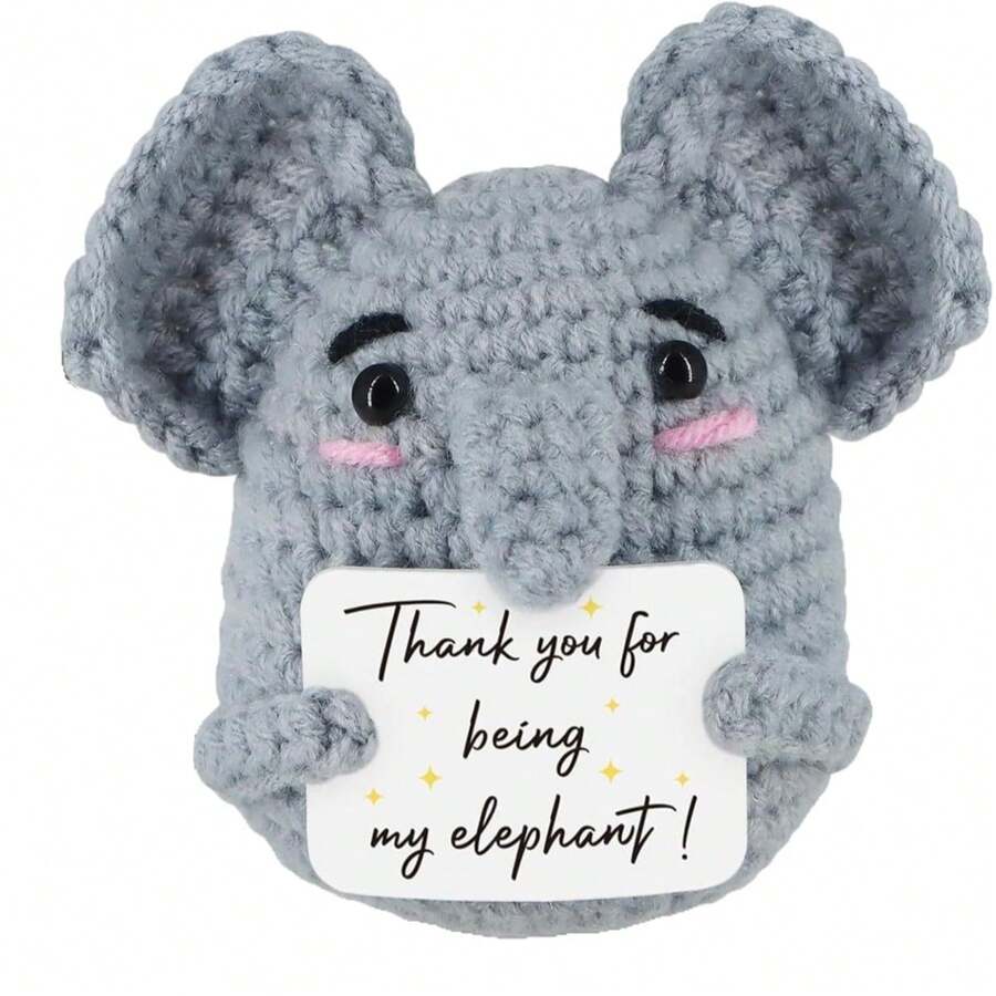 1pc Handmade Crochet Elephant Plush Thank You Gift – Adorable Gray Amigurumi Stuffed Animal With "Thank You For Being My Elephant" Sign | Cute Friendship/Valentine/Birthday/Just Because Gift For Her/Him/Kids | Soft Yarn Keepsake For Elephant Lovers - Multicolor - View 1