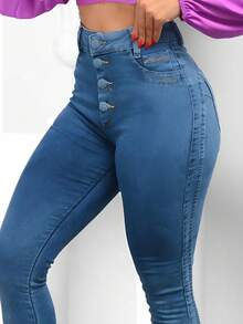 Skinny Jeans With Side Details And Premium Elastane. - 藍色 - 查看 1