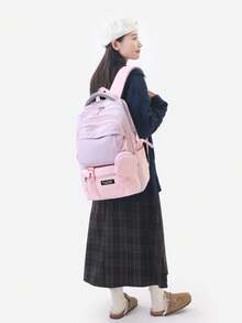 Multi-Compartment Letter Print Nylon Backpack, Fits 15.6" Laptop, Multi-Pocket Lightweight Bookbag, Multifunctional Daypack, Large Capacity Travel Bag, Convenient Commuter Bag, Suitable For Students, Middle/High Schoolers, Nurses, Teachers, Business Professionals, Travel, Commute, Shopping, Office, Dating, Hiking, Training, Work, Birthday Gift, Holiday Gift - Multicolor - View 9