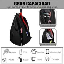 Bolsa de Tenis, Mochila Padel Resistente Agua Raquetero, Cruzada Mochila Tennis Bag para Hombres y Mujeres pare Termo, Ropa, Bádminton, Pickleball y Otros Accesorios(Negro) - Multicolor - Ver 6