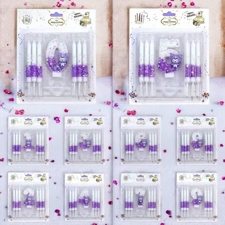 Sanrio Kuromi Theme Creative Candles, Birthday Party Candles, Theme Party Candles, 0-9 Number Candle Set, Cute Birthday Candles, Exquisite Cake Decorations.