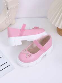 1 Pair Soft PU Fabric Infant/Toddler Girls' Platform Loafers With Butterfly Decor, Round Toe, Slip-On, Comfortable, Suitable For 3-15 Years Old, Princess Style, Casual, Spring/Summer