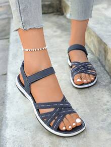 2026 Colorblock Elastic Criss-Cross Strap Hook And Loop Sports Sandals, Suitable For Spring/Summer Outdoor Activities - Navy Blue - View 13