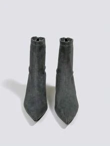 7cm Grey Suede Elastic Slim Fit Ankle Boots & Ankle Boots, Comfortable & Fashionable High Heel Pointed Toe Women Boots - Grey - View 3
