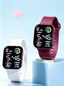 Juego de 6/1 relojes electrónicos cuadrados digitales LED elegantes unisex con pantalla, adecuados para la vida diaria, fiestas y viajes de las mujeres, gran regalo para amigos, cumpleaños, vuelta al cole, graduación, Navidad, Día de San Valentín - Multicolor - Ver 13