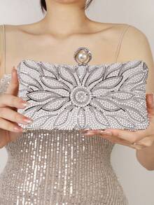 女士珍珠装饰手拿包，多功能手提包，适合晚宴、正式场合、婚礼等场合。 - 銀色 - 查看 2