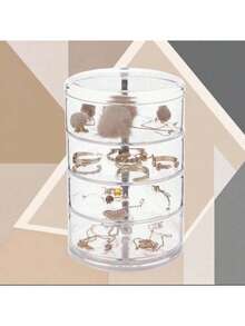 1个透明旋转首饰盒，4层带盖收纳盒，方便存放饰品、耳环、项链、手镯 - 無色 - 查看 4