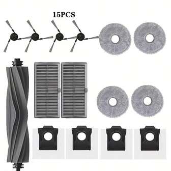 15 piezas Juego de accesorios de aspiradora para X40 Ultra / X40 Pro Ultra / X40 Ultra Complete / L40 Ultra / S30 Pro Ultra | Bolsas de polvo, mopa, cepillos principales y laterales, paños, filtros HEPA - Repuestos