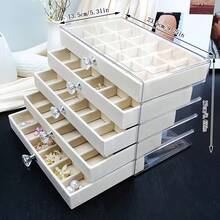 صندوق تخزين المجوهرات الشفاف متعدد الطبقات - منظم مكتبي ثماني الأضلاع مع فواصل مضفرة، مناسب لتخزين الخواتم والأقراط والقلائد والأساور - صندوق تخزين متعدد الاستخدامات للمنزل/المكتب، مصنوع من مواد بلاستيكية متينة