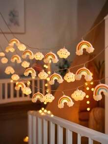 1pc Rainbow Cloud Shaped String Lights, 10/20 LED Bulbs, Fairy Lights, 4.92/9.84ft Long, Suitable For Nursery, Holiday Party, Garden, Camping, Indoor, Wedding, Home, Bedroom Decor, Battery Powered (Batteries Not Included) - Multicolor 1 - View 2