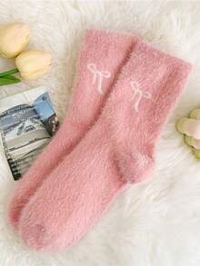 5双毛绒绒中筒袜，保护脚踝，保暖柔软舒适，可爱蝴蝶结设计，适合居家、睡眠、秋冬季节、圣诞节、情人节礼物（5双/1双可选） - 彩色 - 查看 14