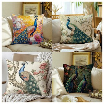 1 st örngott, retro örngott med påfågel och blomsterdekoration, dekorativt örngott, modern minimalistisk soffa och vardagsrumsdekoration, lämplig för inredning, fester, presenter, perfekt för vardagsrums- och sovrumsdekoration.