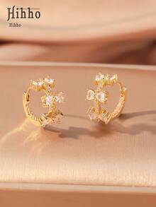 Hihho 1 对优雅镂空蝴蝶锆石耳钉，适合女士佩戴，精致珠宝耳环，适合女孩佩戴，适合日常生活、约会、派对 - 蝴蝶 - 查看 7