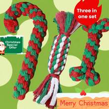 3 piezas de juguetes de cuerda duraderos de Navidad para perros - Juguetes de tirar y morder con diseño de bastón de caramelo, aptos para perros pequeños y medianos, cuerda roja/blanca/verde duradera con flecos, juguetes para masticar, ideales para perros que mastican mucho (cachorros y perros adultos) - Paquete navideño 3 en 1 - Ver 1
